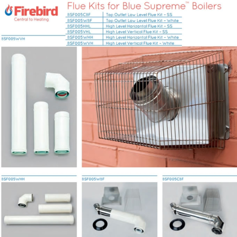 Firebird Blue Supreme Top Outlet Low Level Flue Kit in Stainless Steel