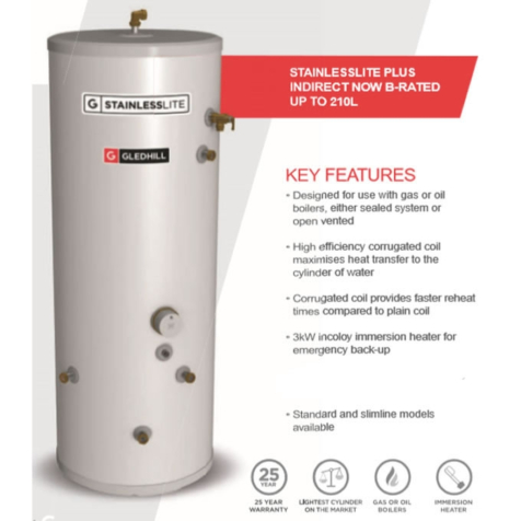 Gledhill Stainless Lite Plus Indirect Open Vented Cylinder