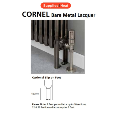 Supplies4Heat Cornel 3 Column Slip On Feet in Bare Metal Lacquer (Each)